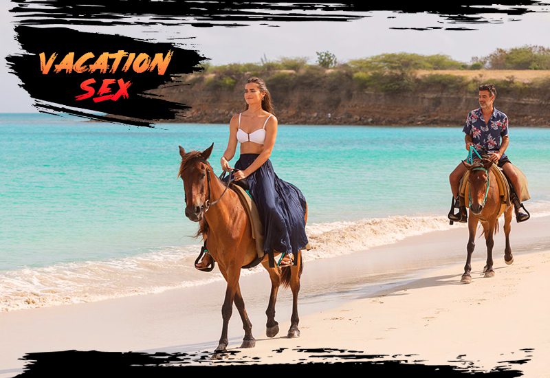 pump up the volume sandals couple horseback riding beach
